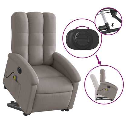 Elektrické Zvedací Masážní Polohovací Křeslo Textil Taupe