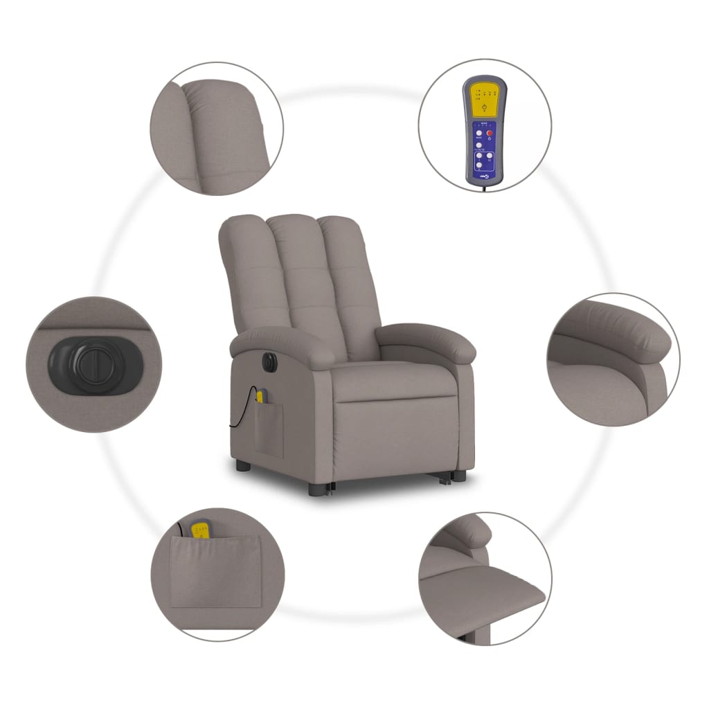 Elektrické Zvedací Masážní Polohovací Křeslo Textil Taupe