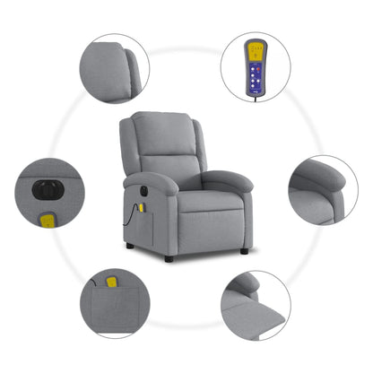 Elektrické Masážní Polohovací Křeslo Světle Šedé Textil Světle Šedá
