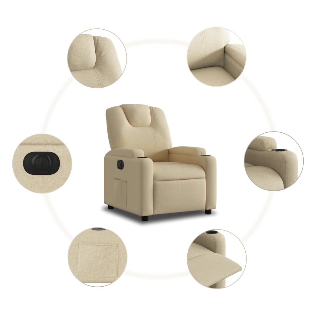Elektrické Polohovací Křeslo Krémové Textil Krémová