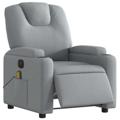 Elektrické Masážní Polohovací Křeslo Světle Šedé Textil Světle Šedá