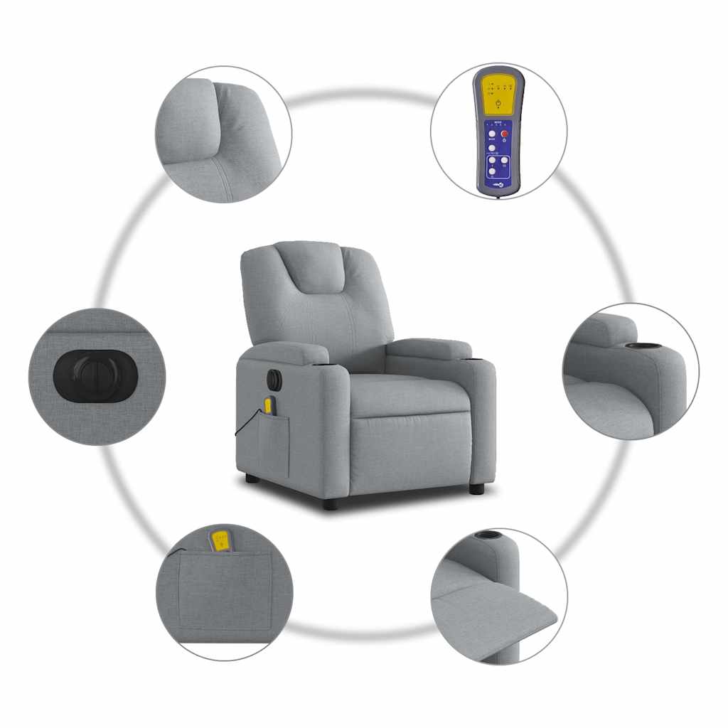 Elektrické Masážní Polohovací Křeslo Světle Šedé Textil Světle Šedá