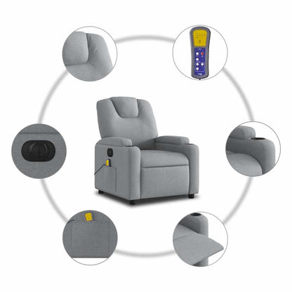 Elektrické Masážní Polohovací Křeslo Světle Šedé Textil Světle Šedá