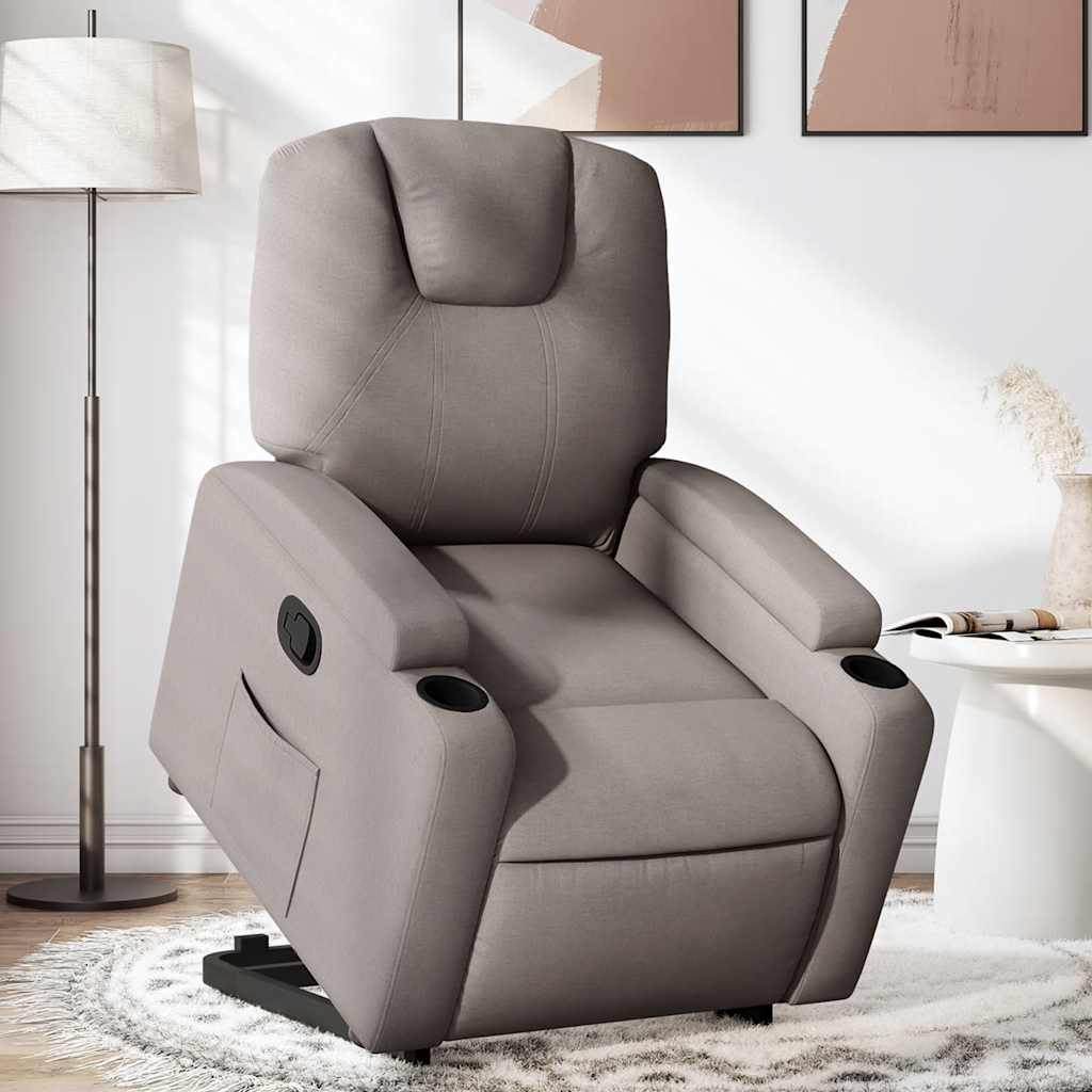 Elektrické Zvedací Masážní Polohovací Křeslo Textil Taupe