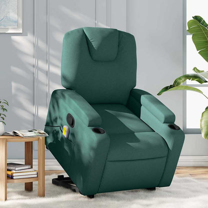 Elektrické Zvedací Masážní Polohovací Křeslo Zelené Textil Tmavě Zelená