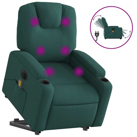 Elektrické Zvedací Masážní Polohovací Křeslo Zelené Textil Tmavě Zelená