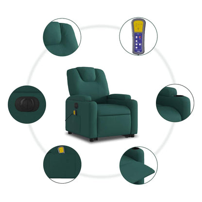 Elektrické Zvedací Masážní Polohovací Křeslo Zelené Textil Tmavě Zelená
