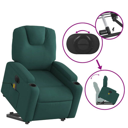 Elektrické Zvedací Masážní Polohovací Křeslo Zelené Textil Tmavě Zelená