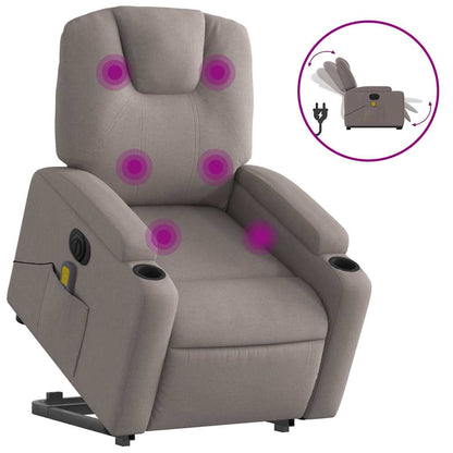 Elektrické Zvedací Masážní Polohovací Křeslo Textil Taupe