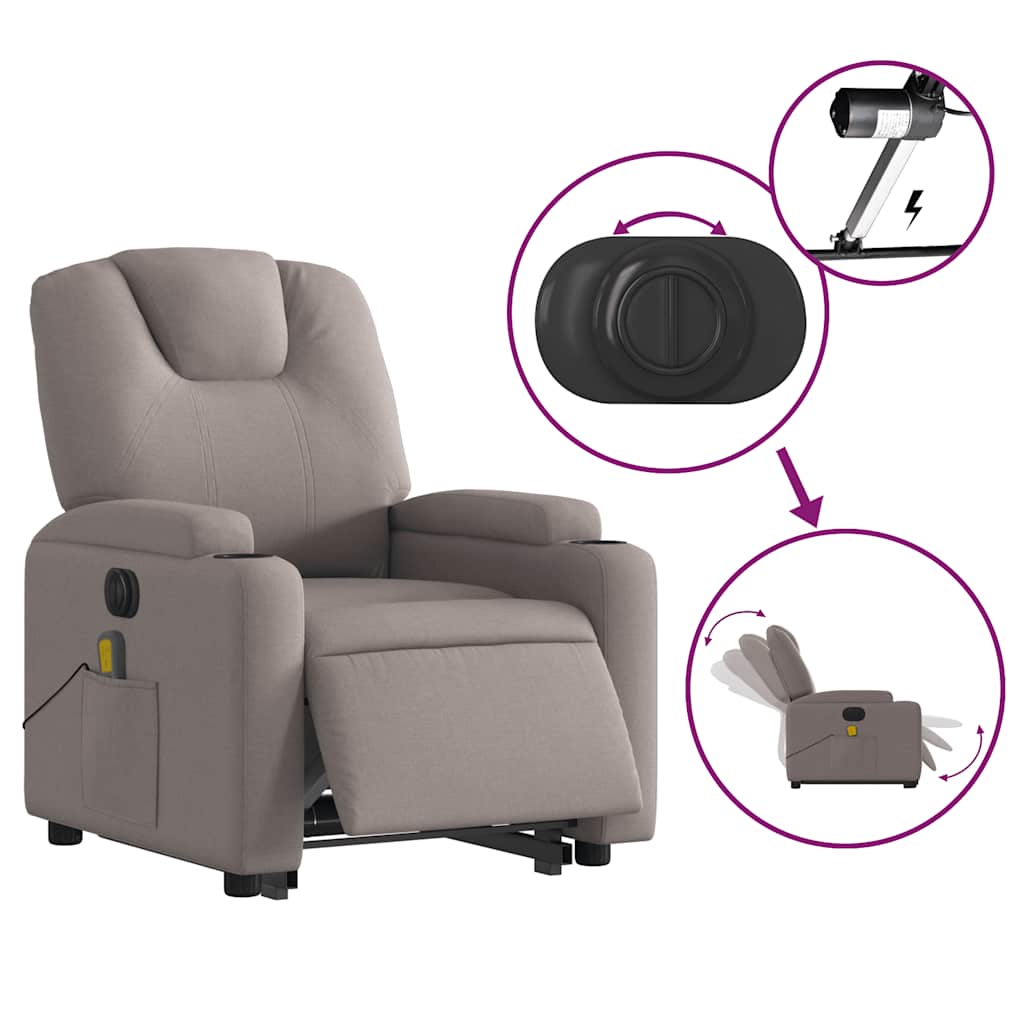 Elektrické Zvedací Masážní Polohovací Křeslo Textil Taupe