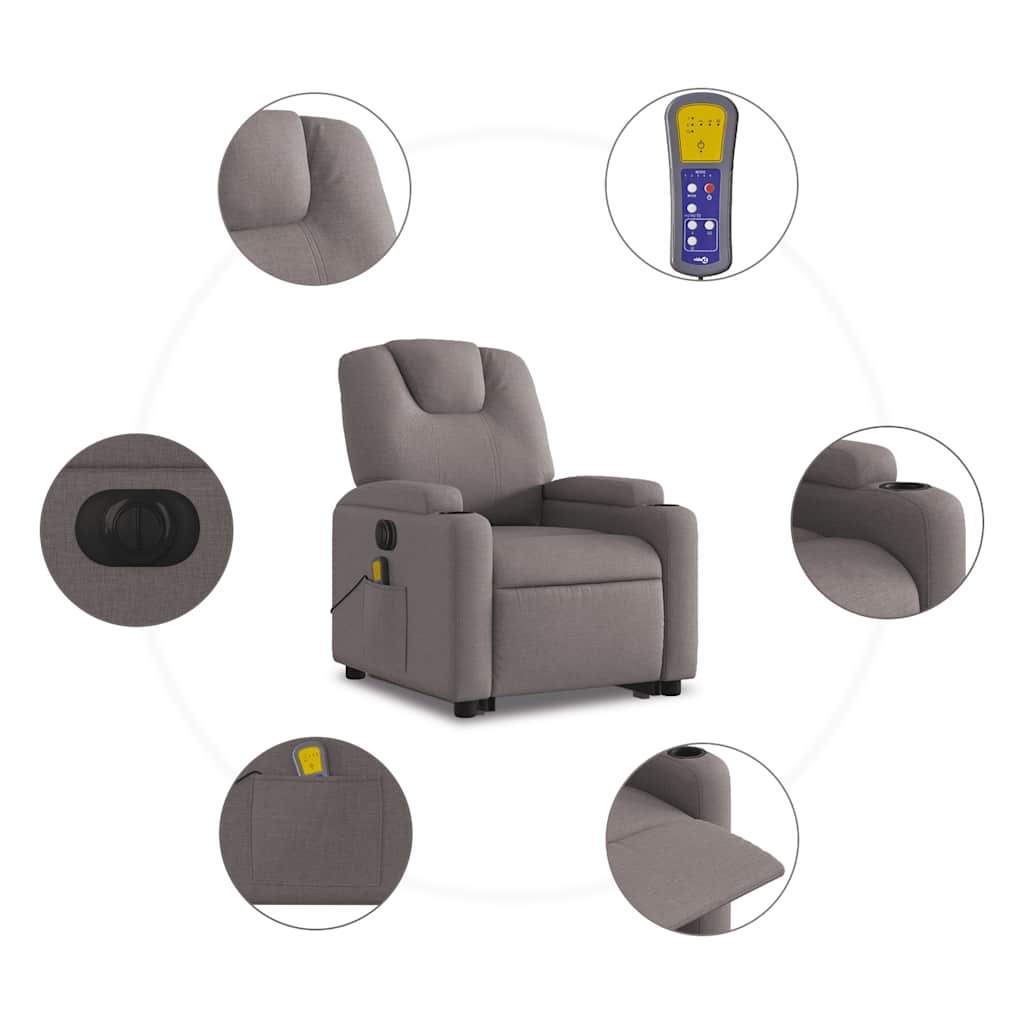 Elektrické Zvedací Masážní Polohovací Křeslo Textil Taupe