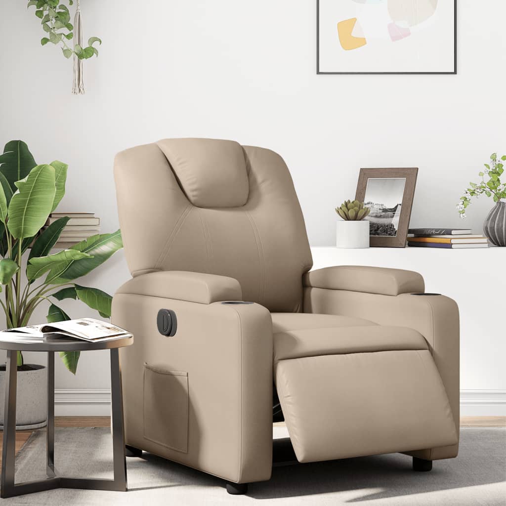 Elektrické Polohovací Křeslo Umělá Kůže Cappuccino