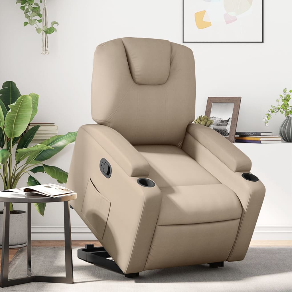 Elektrické Zvedací Polohovací Křeslo Umělá Kůže Cappuccino