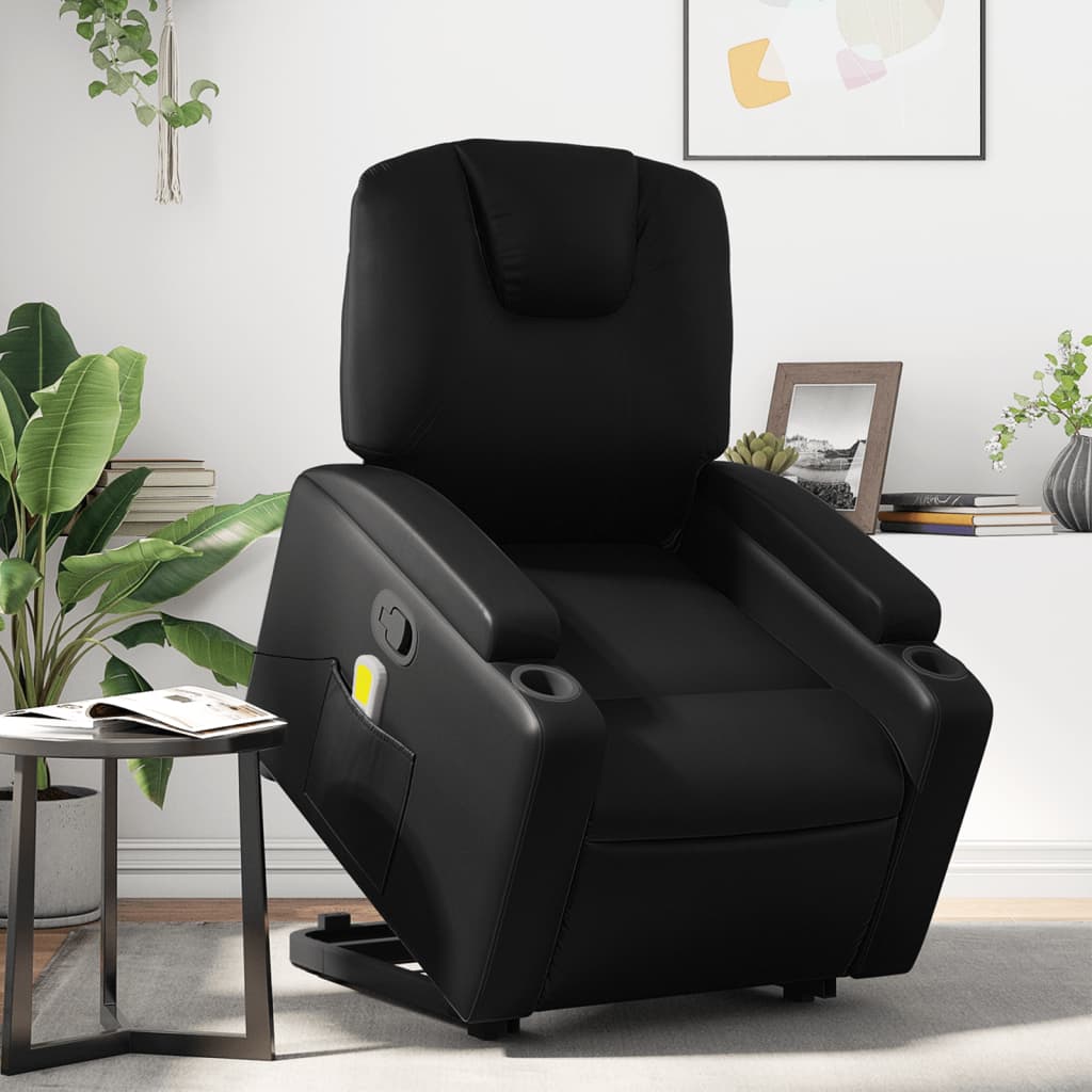 Elektrické Zvedací Polohovací Křeslo Černé Umělá Kůže Černá