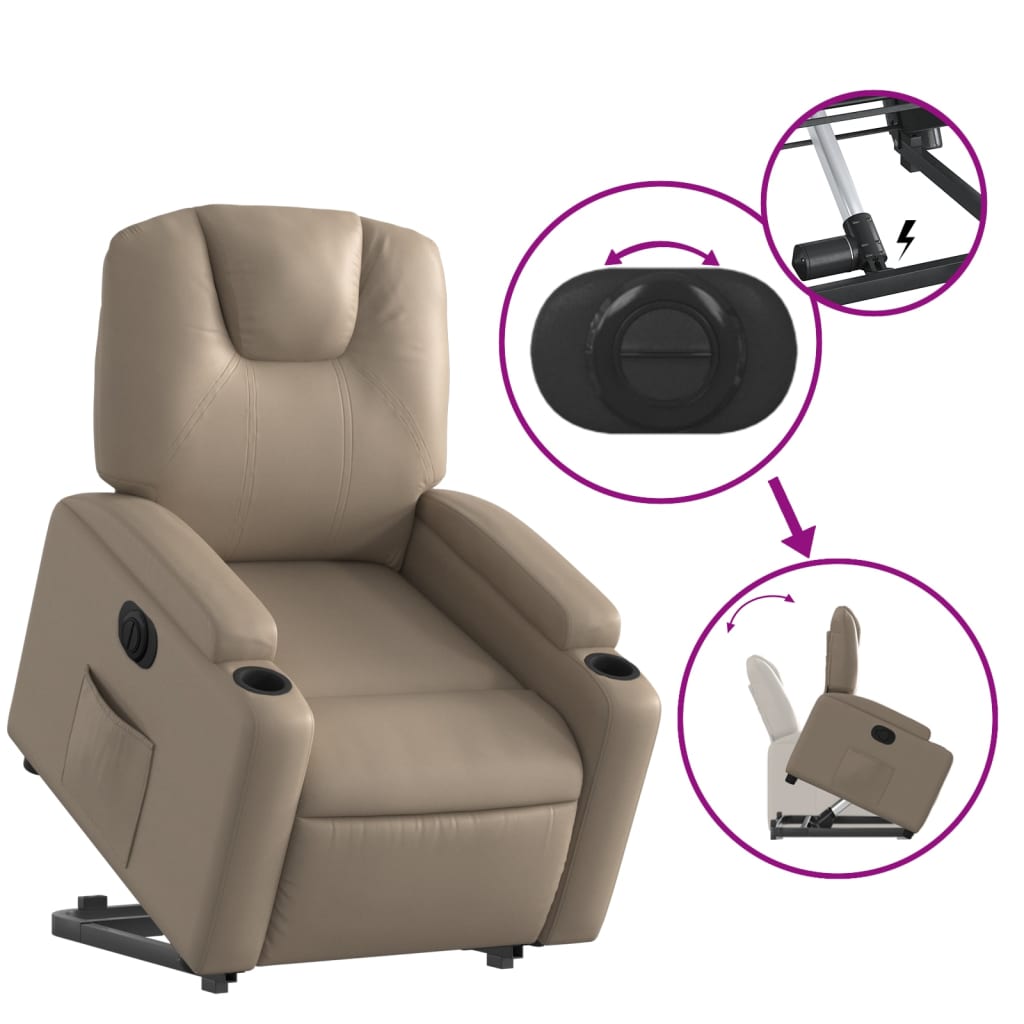 Elektrické Zvedací Polohovací Křeslo Umělá Kůže Cappuccino
