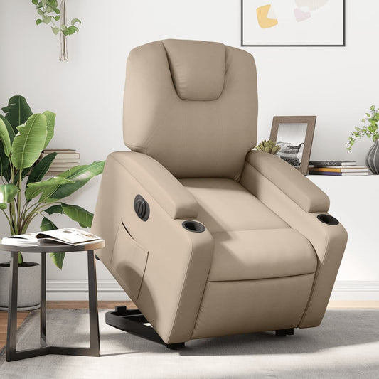 Elektrické Zvedací Polohovací Křeslo Umělá Kůže Cappuccino