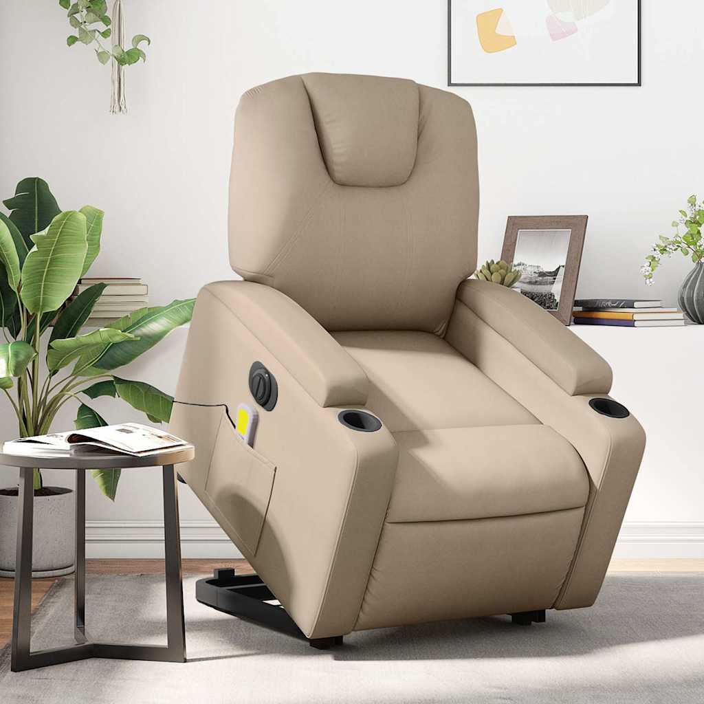 Elektrické Zvedací Polohovací Křeslo Umělá Kůže Cappuccino