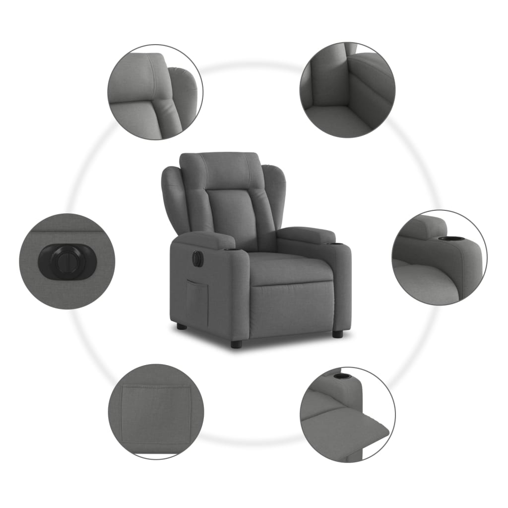 Elektrické Polohovací Křeslo Tmavě Šedé Textil Tmavě Šedá