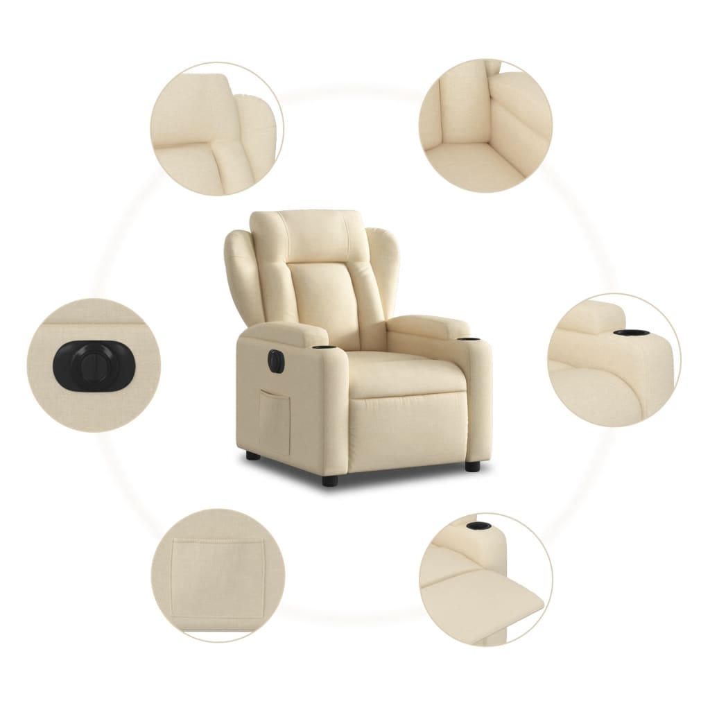 Elektrické Polohovací Křeslo Krémové Textil Krémová