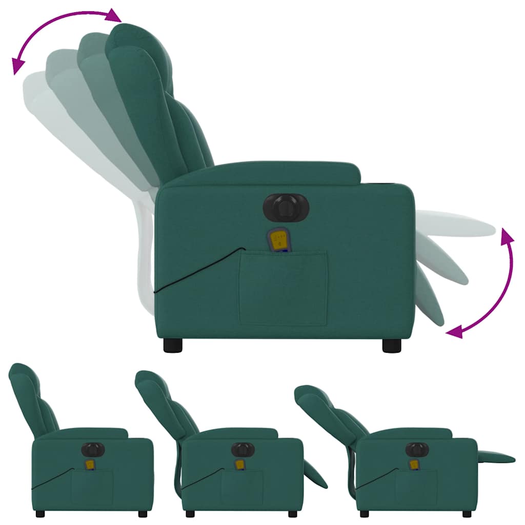 Elektrické Masážní Polohovací Křeslo Tmavě Zelené Textil Tmavě Zelená