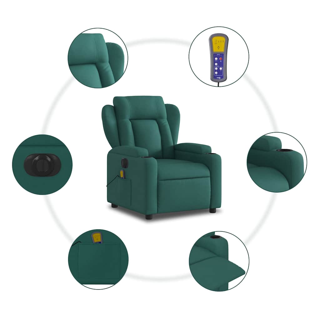 Elektrické Masážní Polohovací Křeslo Tmavě Zelené Textil Tmavě Zelená