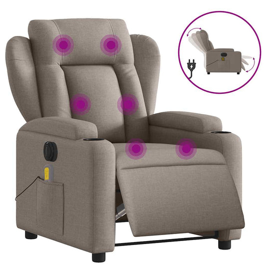 Elektrické Masážní Polohovací Křeslo Textil Taupe