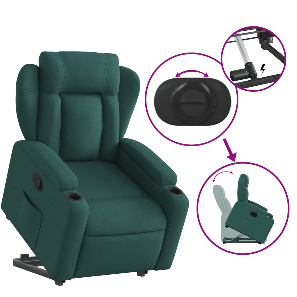 Zvedací Polohovací Křeslo Tmavě Zelené Textil Tmavě Zelená