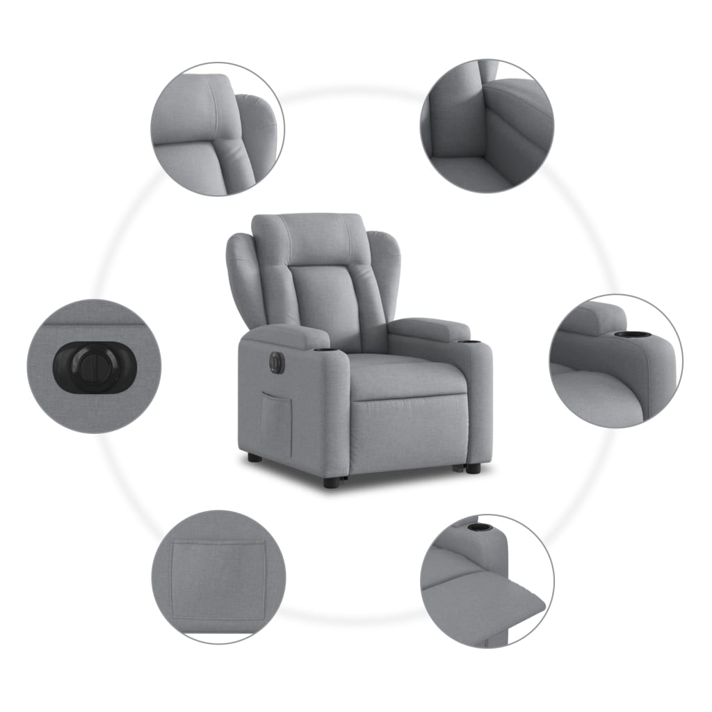 Elektrické Zvedací Polohovací Křeslo Světle Šedé Textil Světle Šedá
