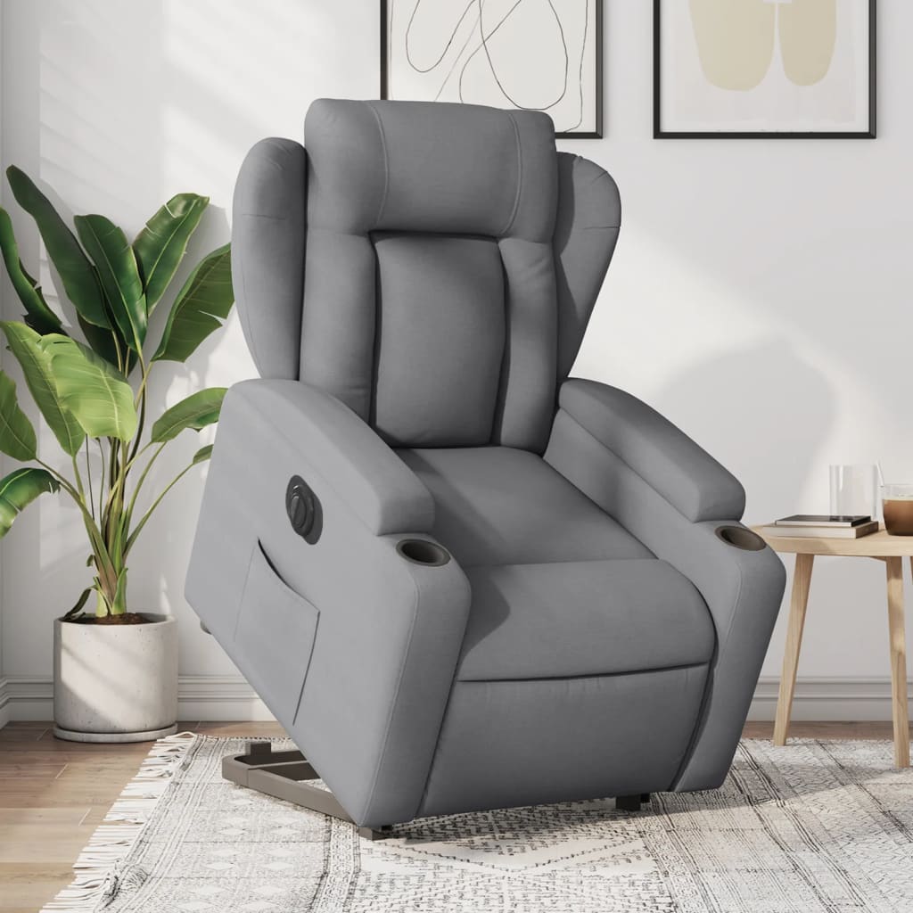 Elektrické Zvedací Polohovací Křeslo Světle Šedé Textil Světle Šedá