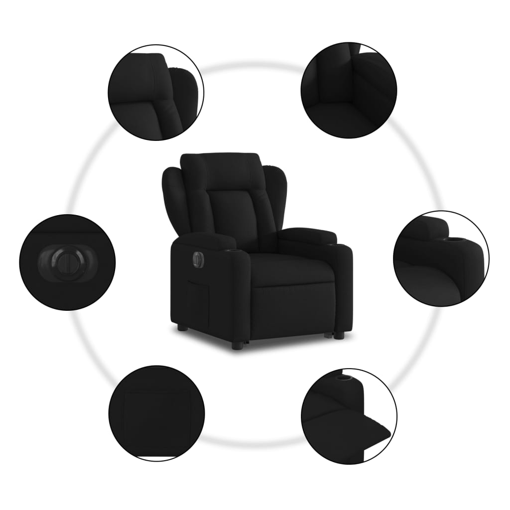 Elektrické Zvedací Polohovací Křeslo Černé Textil Černá