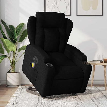 Elektrické Zvedací Polohovací Křeslo Černé Textil Černá