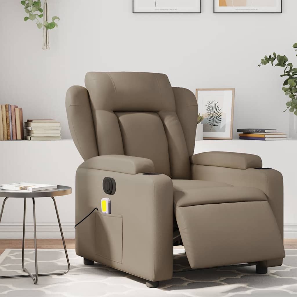 Elektrické Polohovací Křeslo Umělá Kůže Cappuccino