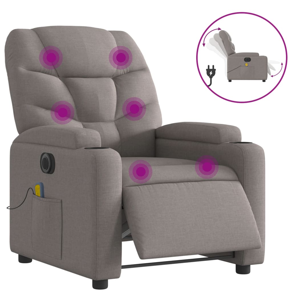 Elektrické Masážní Polohovací Křeslo Textil Taupe