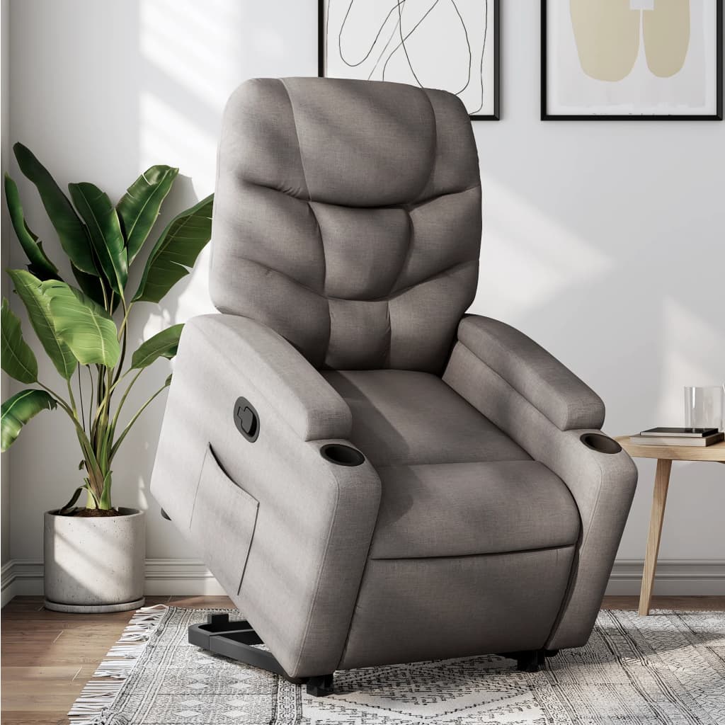 Zvedací Masážní Polohovací Křeslo Textil Taupe