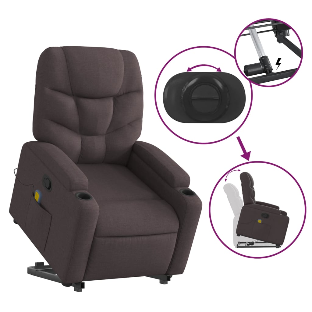Zvedací Masážní Polohovací Křeslo Tmavě Hnědé Textil Tmavě Hnědá