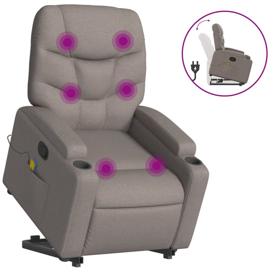 Zvedací Masážní Polohovací Křeslo Textil Taupe