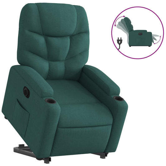 Elektrické Zvedací Polohovací Křeslo Tmavě Zelené Textil Tmavě Zelená