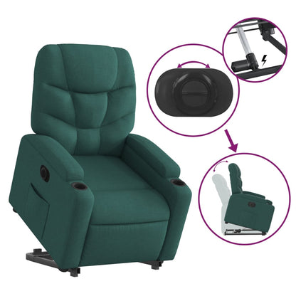 Elektrické Zvedací Polohovací Křeslo Tmavě Zelené Textil Tmavě Zelená