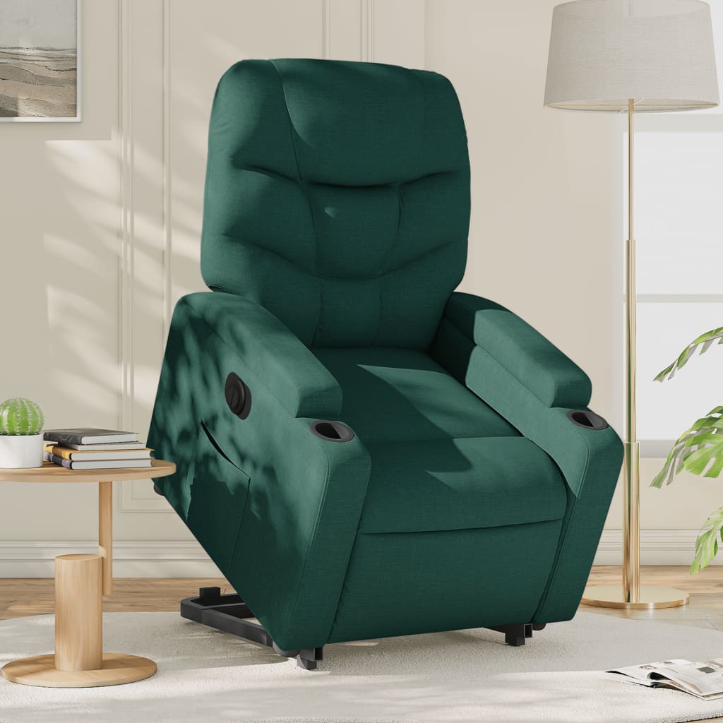 Elektrické Zvedací Polohovací Křeslo Tmavě Zelené Textil Tmavě Zelená