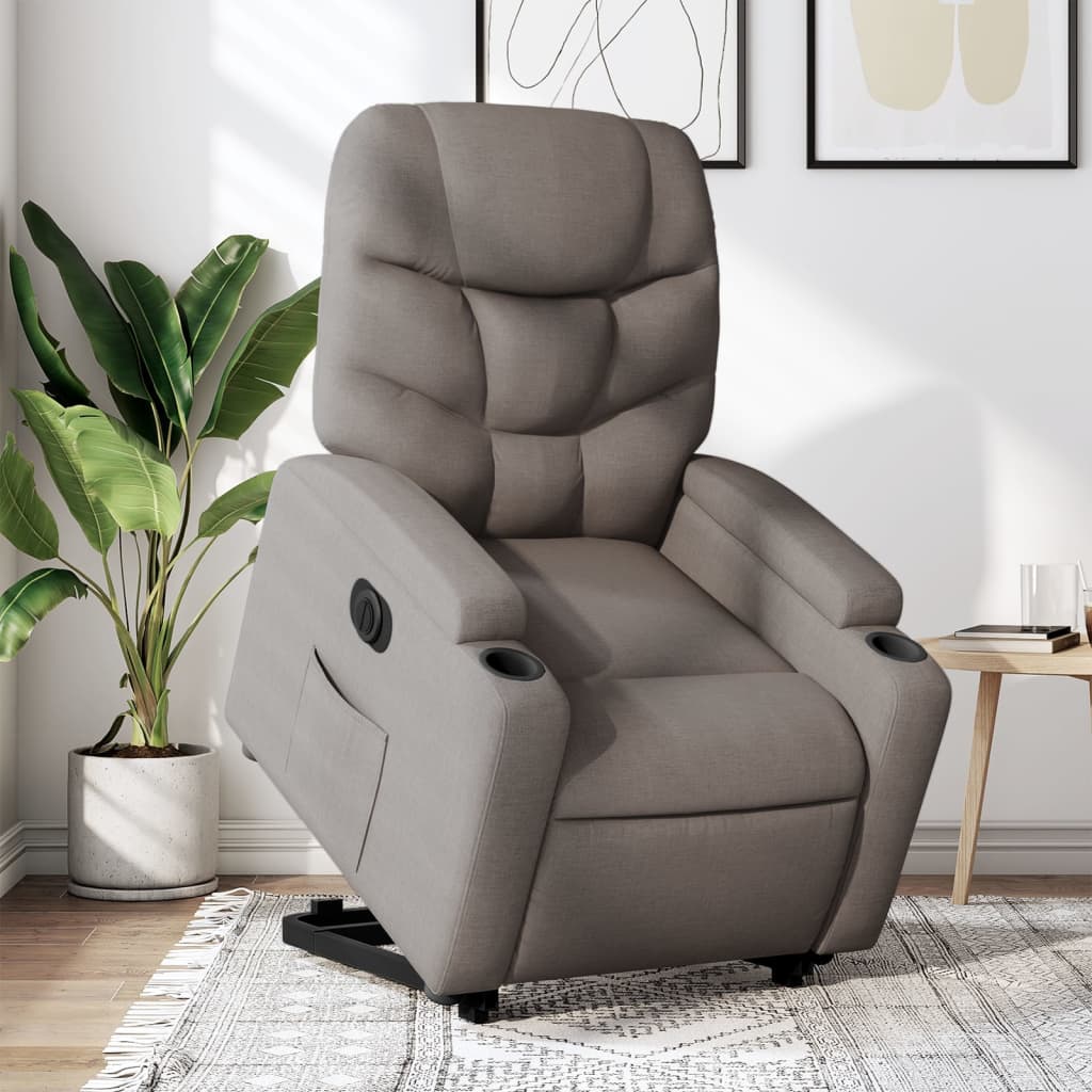 Zvedací Masážní Polohovací Křeslo Textil Taupe