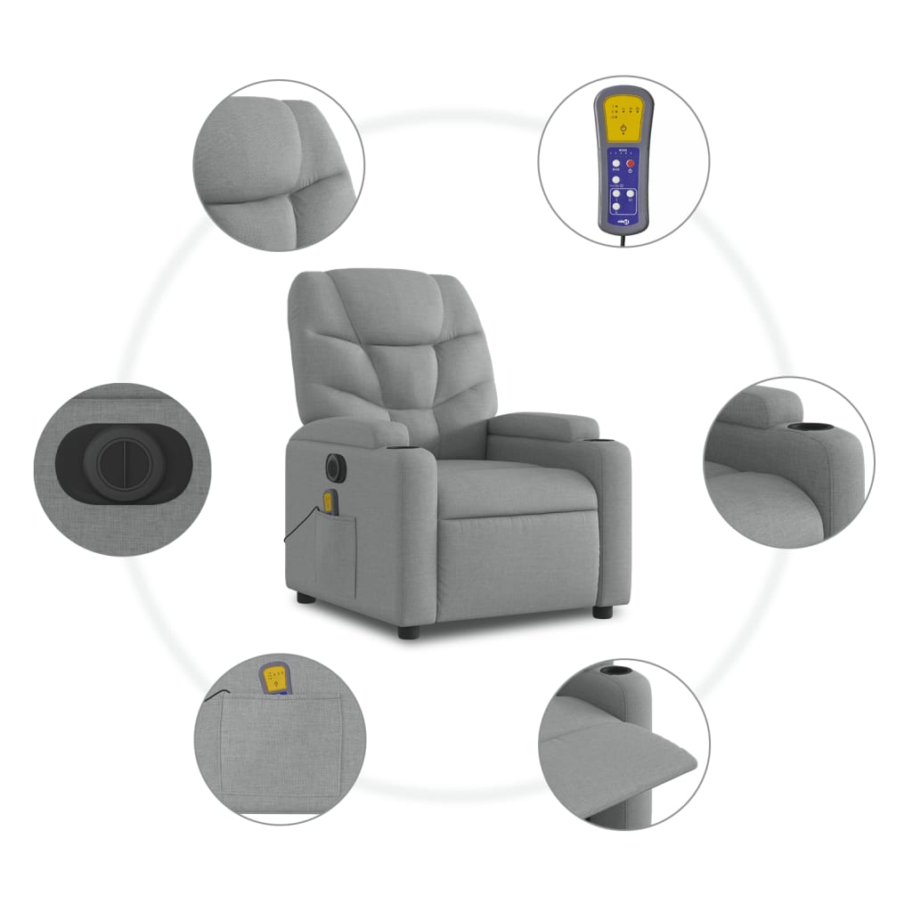 Elektrické Zvedací Masážní Polohovací Křeslo Světle Šedé Textil Světle Šedá