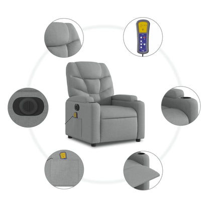 Elektrické Zvedací Masážní Polohovací Křeslo Světle Šedé Textil Světle Šedá