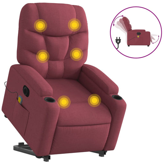 Elektrické Zvedací Masážní Polohovací Křeslo Vínové Textil Vínová Červená