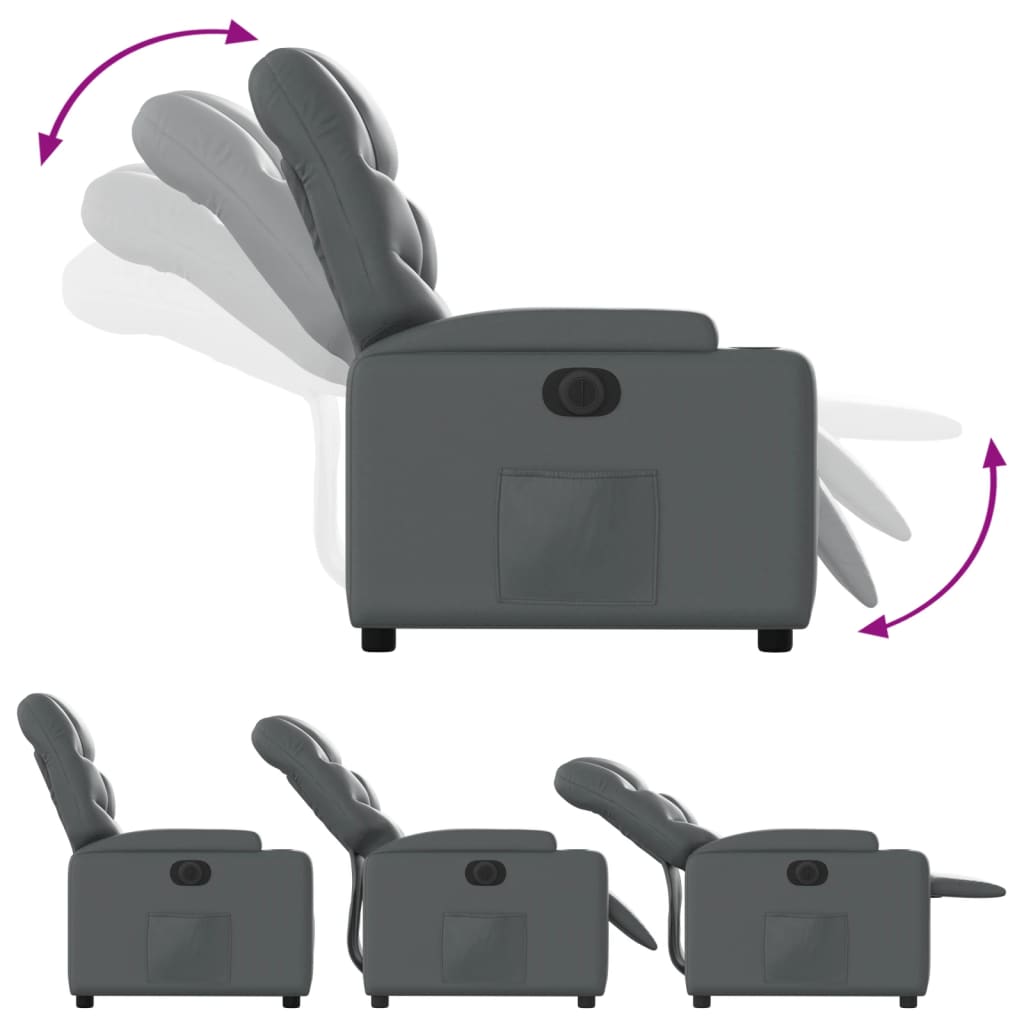 Elektrické Polohovací Křeslo Šedé Umělá Kůže Šedá