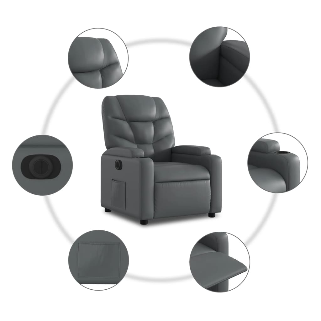 Elektrické Polohovací Křeslo Šedé Umělá Kůže Šedá