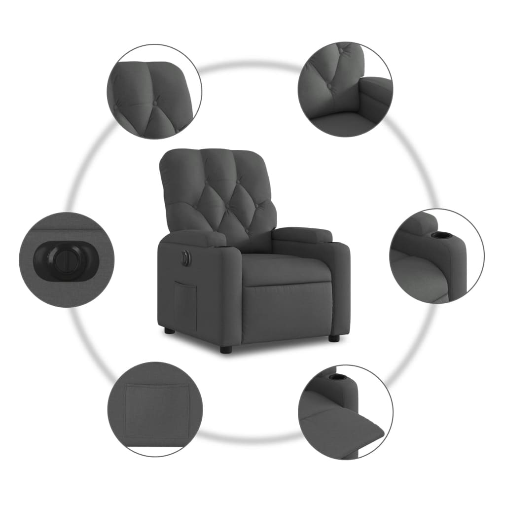 Elektrické Polohovací Křeslo Tmavě Šedé Textil Tmavě Šedá