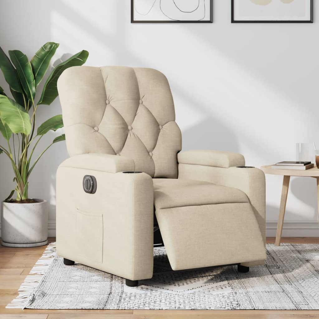Polohovací Křeslo Krémové Textil Krémová