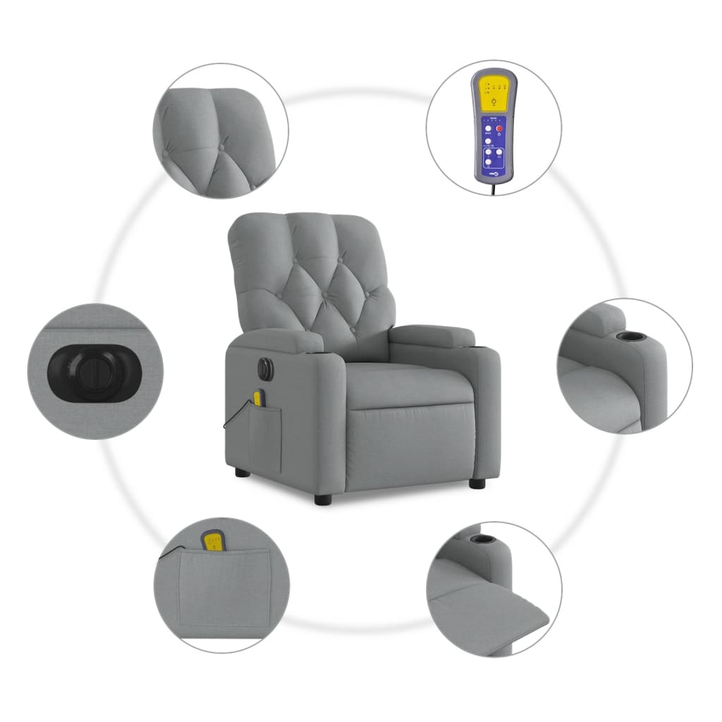 Elektrické Masážní Polohovací Křeslo Světle Šedé Textil Světle Šedá