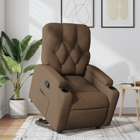 Zvedací Polohovací Křeslo Hnědé Textil Hnědá