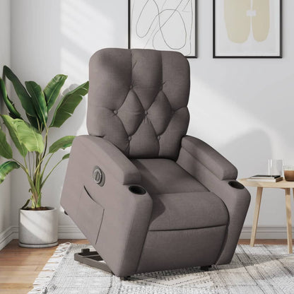 Elektrické Zvedací Masážní Polohovací Křeslo Textil Taupe
